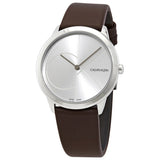 Calvin Klein Minimal Silver Dial Brown Leather Strap Watch for Men - K3M221G6 Authentic Buy Shop Now