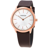 Calvin Klein Minimal White Dial Brown Leather Strap Watch for Women - K3M226G6 Authentic Buy Shop Now