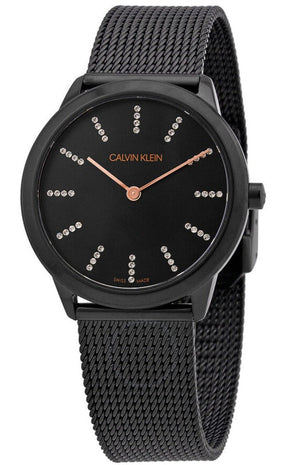 Calvin Klein Minimal Diamonds Black Dial Black Mesh Bracelet Watch for Women - K3M22X2X Authentic Buy Shop Now