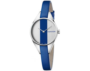 Calvin Klein Rebel Blue Silver Dial Blue Leather Strap Watch for Women - K8P231V6 Authentic Buy Shop Now