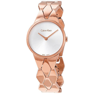 Calvin Klein Snake Silver Dial Rose Gold Steel Strap Watch For Women - K6E23646 Authentic Buy Shop Now