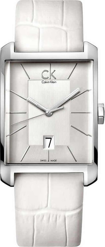 Calvin Klein Window White Dial White Leather Strap Watch for Women - K2M23120 Authentic Buy Shop Now
