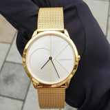 Calvin Klein Minimal White Dial Gold Mesh Bracelet Watch for Men - K3M21526 Authentic Buy Shop Now