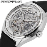 Emporio Armani Meccanico White Skeleton Dial Black Leather Strap Watch For Men - AR60003 Authentic Buy Shop Now