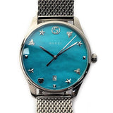 Gucci G-Timeless Turquiose Mother of Pearl Dial Silver Mesh Bracelet Watch For Women - YA1264039 Authentic Buy Shop Now