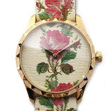 Gucci G Timeless Floral Gold Dial White Leather Strap Watch For Women - YA1264084 Authentic Buy Shop Now