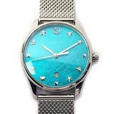 Gucci G-Timeless Turquoise Mother of Pearl Dial Silver Mesh Bracelet Watch For Women - YA126582 Authentic Buy Shop Now