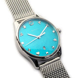 Gucci G-Timeless Turquoise Mother of Pearl Dial Silver Mesh Bracelet Watch For Women - YA126582 Authentic Buy Shop Now