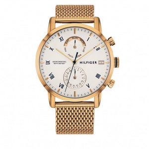Tommy Hilfiger Kane White Dial Gold Mesh Bracelet Watch for Men - 1710403 Authentic Buy Shop Now