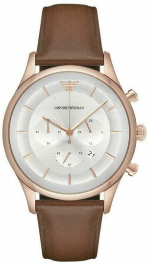 Emporio Armani Quartz Silver Dial Brown Leather Strap Watch For Men - AR11043 Authentic Buy Shop Now