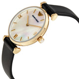 Emporio Armani Gianni T-Bar Quartz Mother of Pearl Dial Black Leather Strap Watch For Women - AR1910 Authentic Buy Shop Now