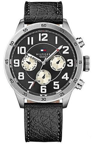 Tommy Hilfiger Sport Chronograph Black Dial Black Leather Strap Watch for Men - 1791050 Authentic Buy Shop Now
