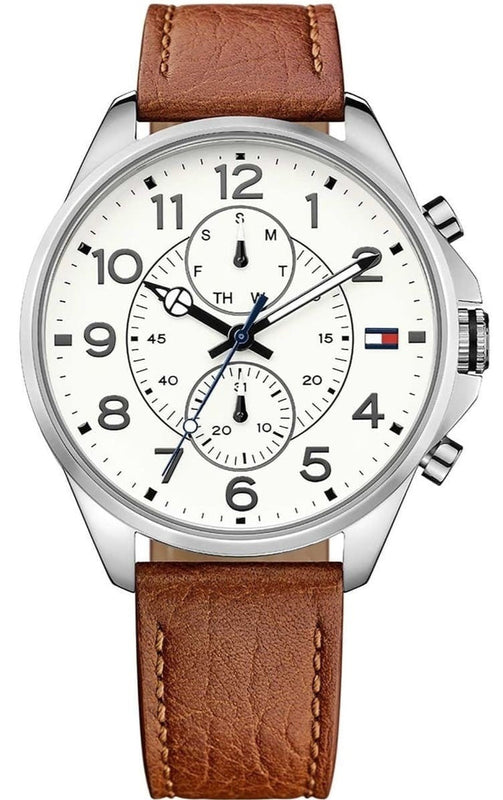 Tommy Hilfiger Dean Quartz Multifunction White Dial Brown Leather Strap Watch for Men - 1791274 Authentic Buy Shop Now