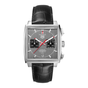 Tag Heuer Monaco Calibre 12 Final Edition Chronograph Grey Dial Black Leather Strap Watch for Men - CAW211J.FC6476 Authentic Buy Shop Now