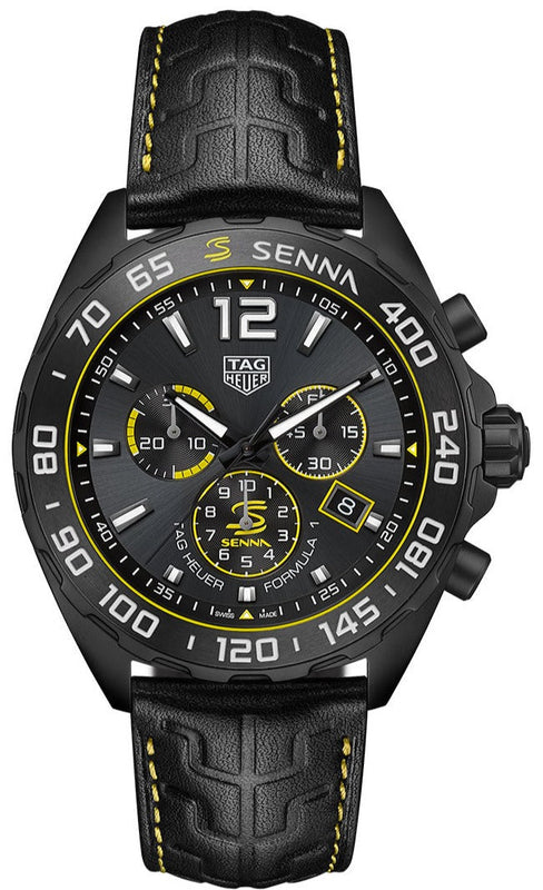Tag Heuer Formula 1 Chronograph Senna Black Dial Black Leather Strap Watch for Men - CAZ101AJ.FC6487 Authentic Buy Shop Now