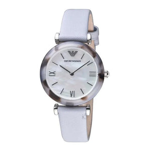 Emporio Armani White Dial Light Blue Leather Strap Watch For Women - AR11002 Authentic Buy Shop Now
