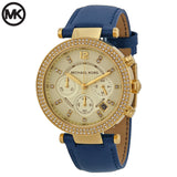 Michael Kors Parker Gold Dial Blue Leather Strap Watch for Women - MK2280 Authentic Buy Shop Now