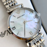 Emporio Armani T Bar Mother of Pearl Dial Steel Strap Watch For Women - AR1682 Authentic Buy Shop Now