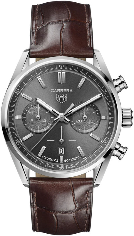 Tag Heuer Carrera Chronograph Grey Dial Brown Leather Strap Watch for Men - CBN2012.FC6483 Authentic Buy Shop Now