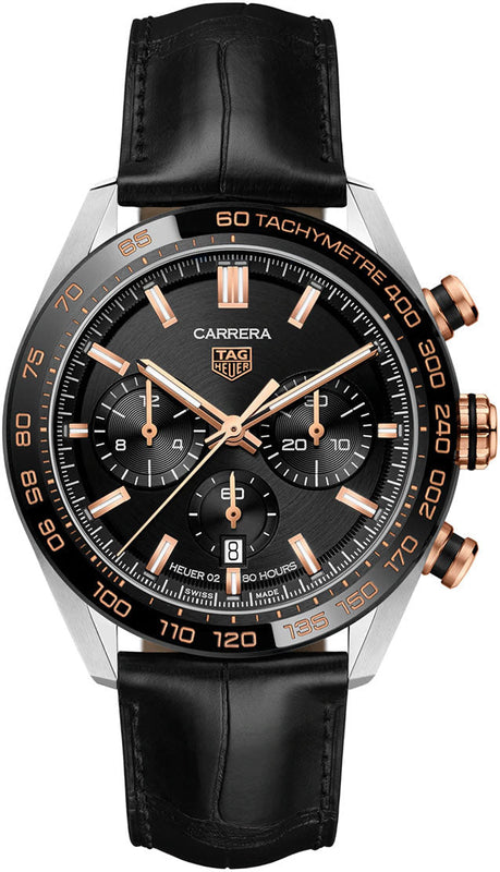 Tag Heuer Carrera Chronograph Black Dial Black Leather Strap Watch for Men - CBN2A5A.FC6481 Authentic Buy Shop Now