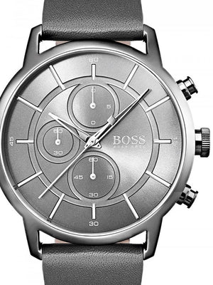 Hugo Boss Architectural Grey Dial Grey Leather Strap Watch for Men - 1513570 Authentic Buy Shop Now