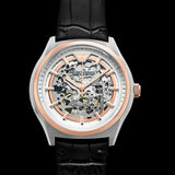 Emporio Armani Zeta Skeleton Automatic Silver Dial Black Leather Strap Watch For Men - AR60018 Authentic Buy Shop Now