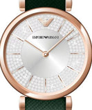 Emporio Armani Pro Planet Analog Silver Dial Green Leather Strap Watch For Women - AR11517 Authentic Buy Shop Now
