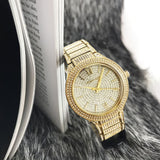 Michael Kors Kerry Crystals Gold Dial Gold Steel Strap Watch For Women - MK3360 Authentic Buy Shop Now