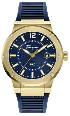 Salvatore Ferragamo F-80 Classic Blue Dial Blue Rubber Strap Watch for Men - SFHY02822 Authentic Buy Shop Now