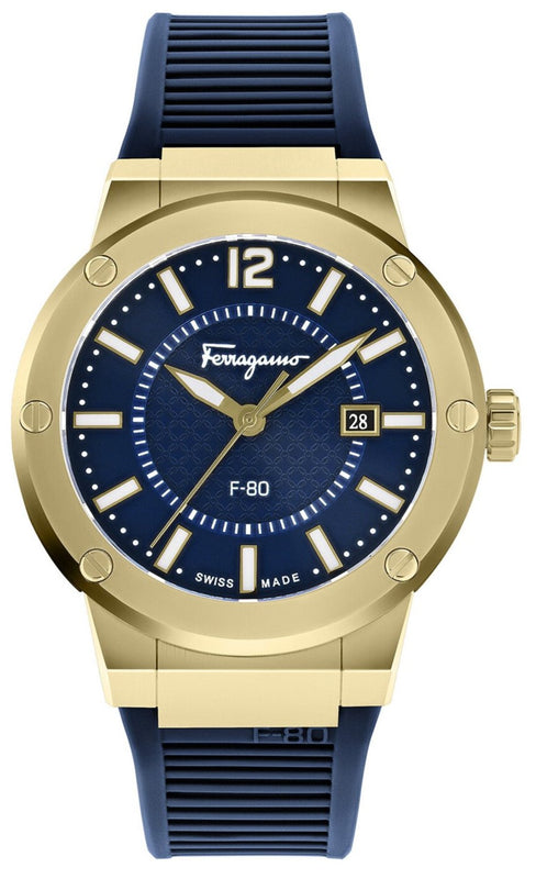 Salvatore Ferragamo F-80 Classic Blue Dial Blue Rubber Strap Watch for Men - SFHY02822 Authentic Buy Shop Now