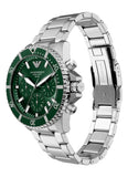 Emporio Armani World Explorer Solar Chronograph Green Dial Silver Steel Strap Watch for Men - AR11741 Authentic Buy Shop Now
