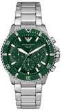 Emporio Armani World Explorer Solar Chronograph Green Dial Silver Steel Strap Watch for Men - AR11741 Authentic Buy Shop Now