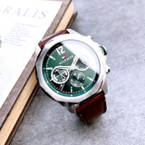 Tommy Hilfiger Lars Chronograph Green Dial Brown Leather Strap Watch For Men - 1792064 Authentic Buy Shop Now