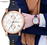 Fossil Original Boyfriend Chronograph White Dial Navy Blue Leather Strap Watch for Women - ES3838 Authentic Buy Shop Now