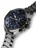 Diesel Mega Chief Chronograph Blue Dial Black Steel Strap Watch For Men - DZ4329 Authentic Buy Shop Now