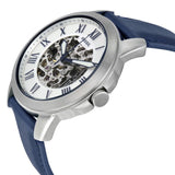 Fossil Grant Automatic Skeleton Silver Dial Blue Leather Strap Watch for Men - ME3111 Authentic Buy Shop Now