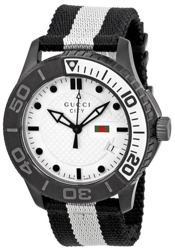 Gucci G Timeless XL White Dial Two Tone NATO Strap Watch For Men - YA126243 Authentic Buy Shop Now
