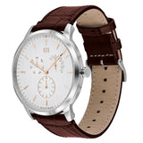 Tommy Hilfiger Brad Chronograph White Dial Brown Leather Strap Watch For Men - 1710389 Authentic Buy Shop Now