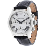 Emporio Armani Velente Silver Dial Black Leather Strap Watch for Women - AR0670 Authentic Buy Shop Now