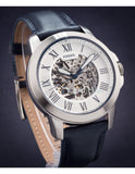 Fossil Grant Automatic Skeleton Silver Dial Blue Leather Strap Watch for Men - ME3111 Authentic Buy Shop Now