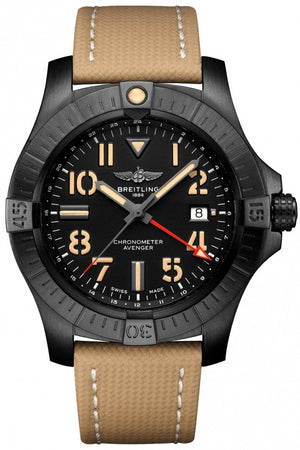 Breitling Avenger Automatic GMT 45 Black Dial Brown Nylon Strap Watch for Men - V32395101B1X1 Authentic Buy Shop Now