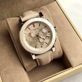 Burberry The City Chronograph Rose Gold Dial Beige Leather Strap Watch For Women - BU9702 Authentic Buy Shop Now
