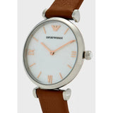 Emporio Armani Gianni T-Bar White Dial Brown Leather Strap Watch for Women - AR1988 Authentic Buy Shop Now