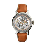 Fossil Boyfriend Automatic Skeleton Silver Dial Brown Leather Strap Watch for Women - ME3109 Authentic Buy Shop Now