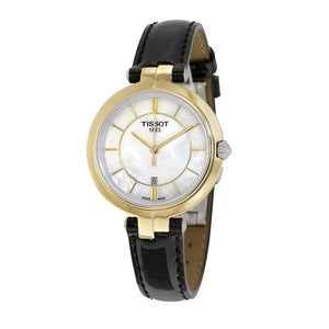 Tissot Flamingo Mother of Pearl White Dial Black Leather Strap Watch For Women - T094.210.26.111.00 Authentic Buy Shop Now
