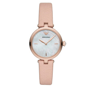 Emporio Armani Arianna Mother of Pearl Dial Pink Leather Strap Watch For Women - AR11199 Authentic Buy Shop Now