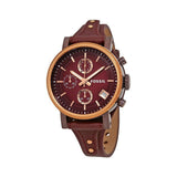 Fossil Original Boyfriend Sport Chronograph Maroon Dial Maroon Leather Strap Watch for Women - ES4114 Authentic Buy Shop Now