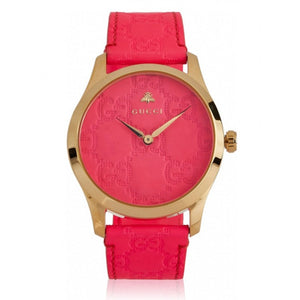 Gucci G Timeless Quartz Pink Dial Pink Leather Strap Watch For Women - YA1264115 Authentic Buy Shop Now