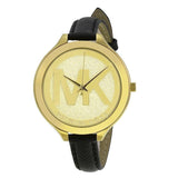 Michael Kors Slim Runway Quartz Gold Dial Black Leather Strap Watch For Women - MK2392 Authentic Buy Shop Now