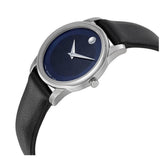 Movado Museum Blue Dial Black Leather Strap Watch For Women - 0606611 Authentic Buy Shop Now